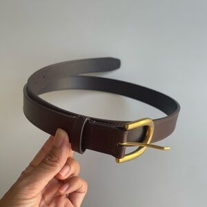 Aritzia accent solid brass dark brown leather belt Size S/P Gold hardware